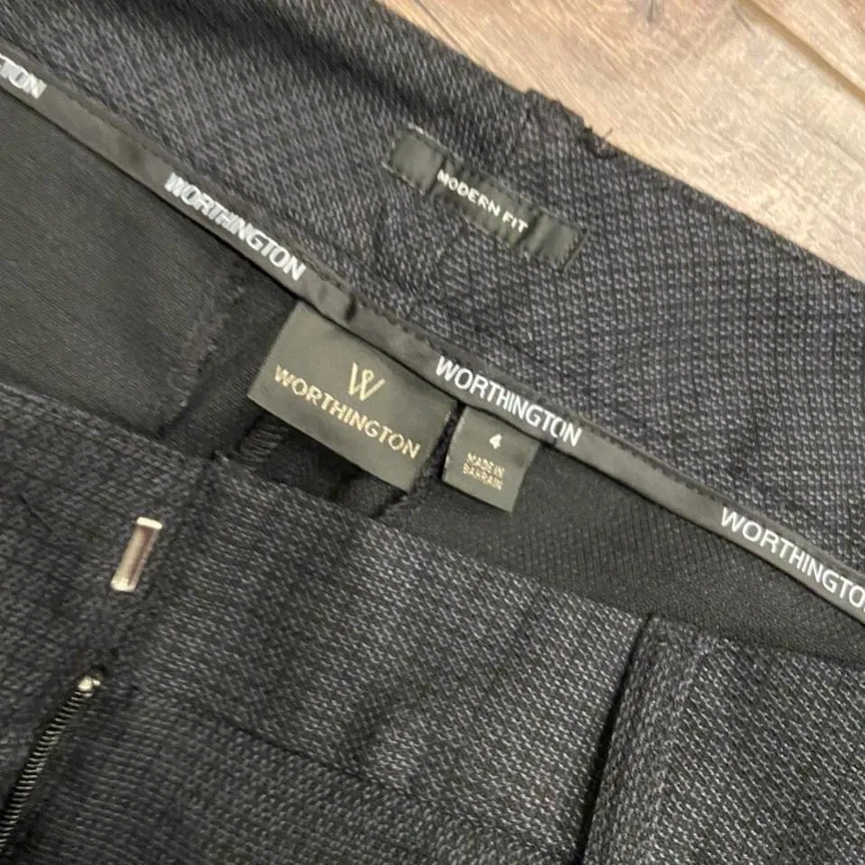 y2k Worthington ‘Modern Fit’ subtle black and navy plaid patterned flare pants - Image 4