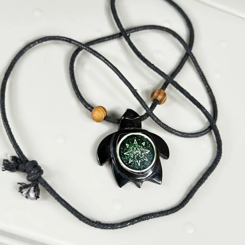 Black and Green Turtle Pendant Necklace on Cord Wooden Bead Accents One Size - Image 13