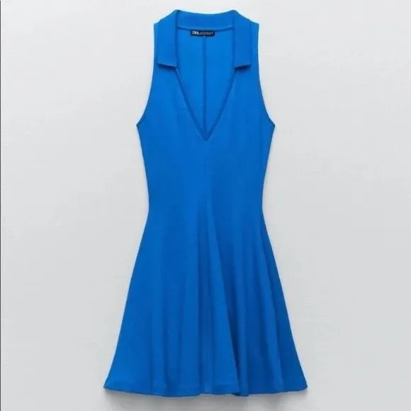 ✨ZARA Lapel Collar Ribbed Royal Blue Sz Large Dress✨ - Image 6