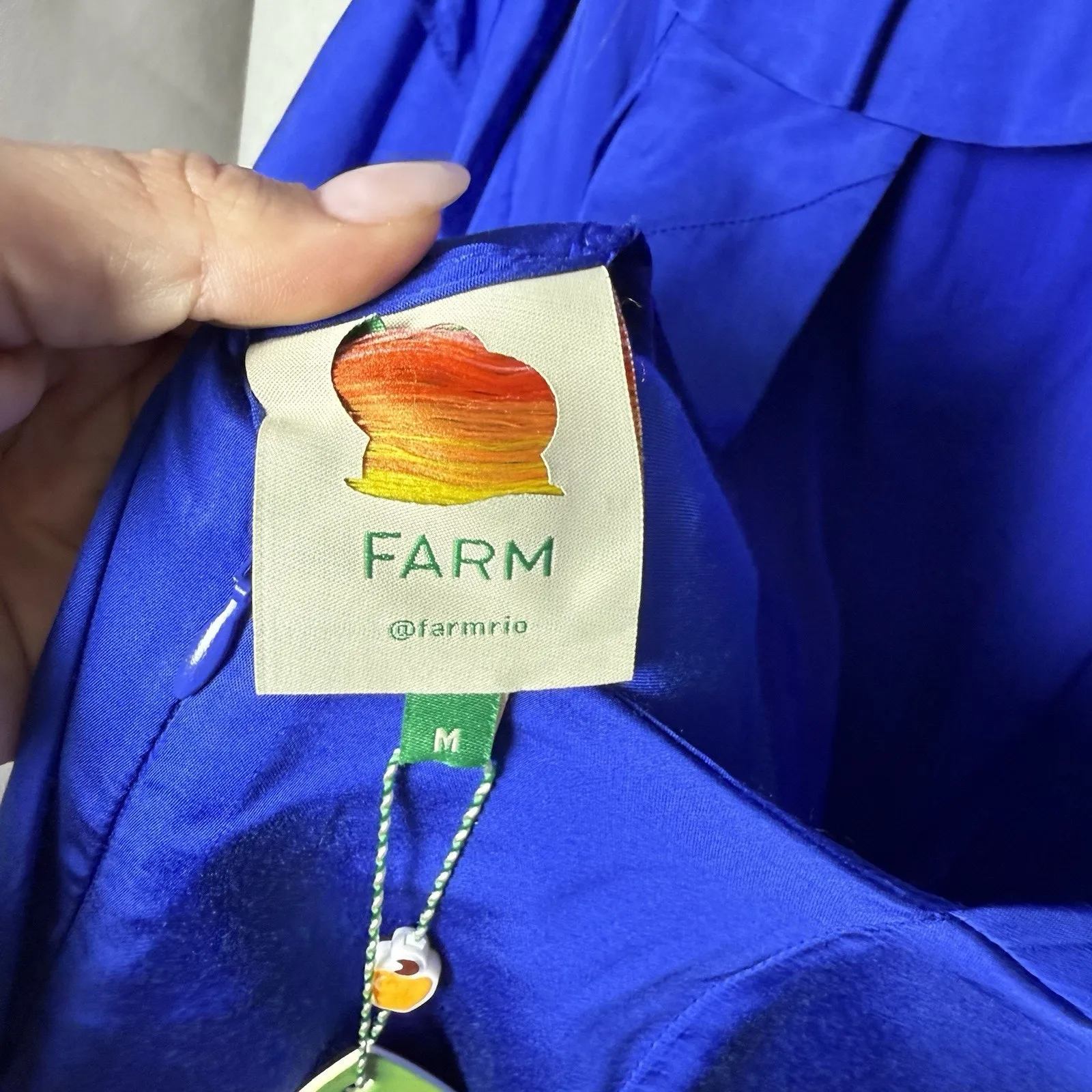 Farm Rio Mini Dress Bright Blue Open Back Ruffled Long Sleeve Women’s M - Image 10