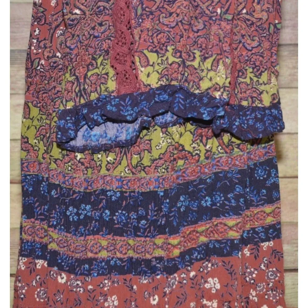 Cute Angie Dress Women’s Size L Floral Boho Puff Bell Sleeve Midi Smocked Lace - Image 8