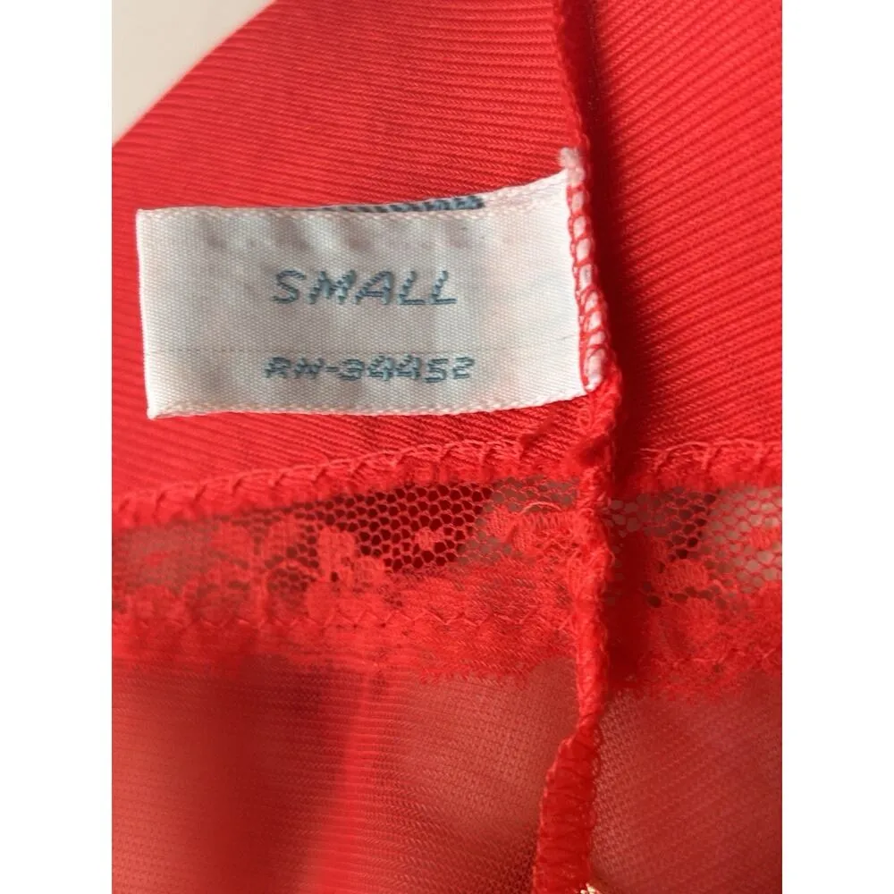 Womans Vintage Nightgown Nighty Sheer Lingerie Lorraine Short Red Size Small 70s - Image 7