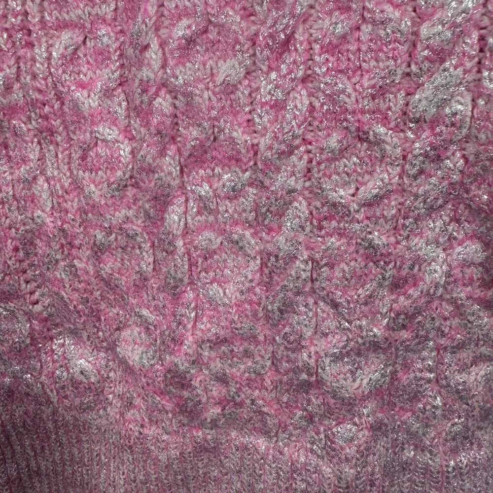 Zara Sweater Women M PINK CABLE KNIT METALLIC Short Sleeve Bratz Y2K Barbie - Image 5