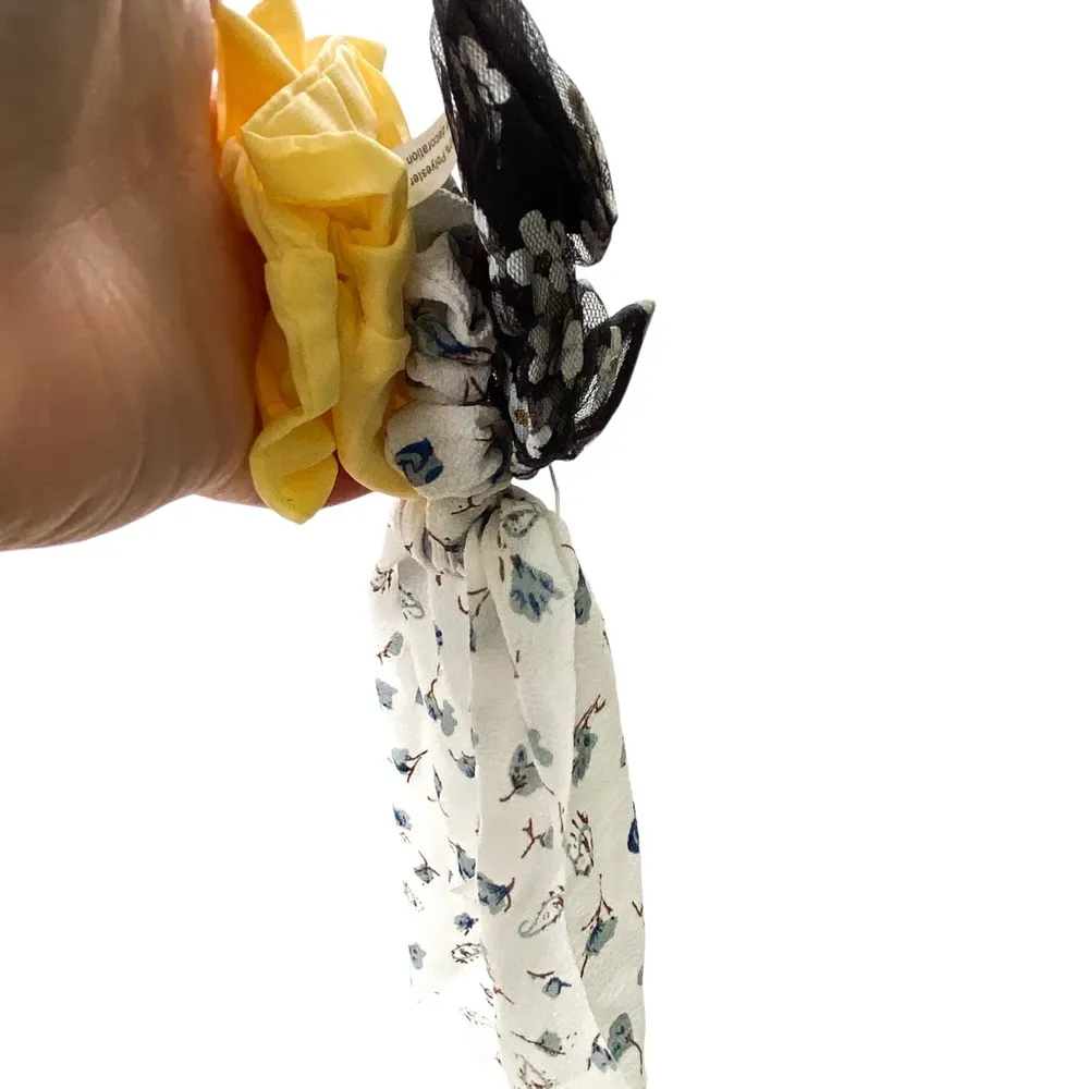 Summer Floral Ribbon Hair Scrunchie with Black Lace and Yellow Scrunchie - Image 5