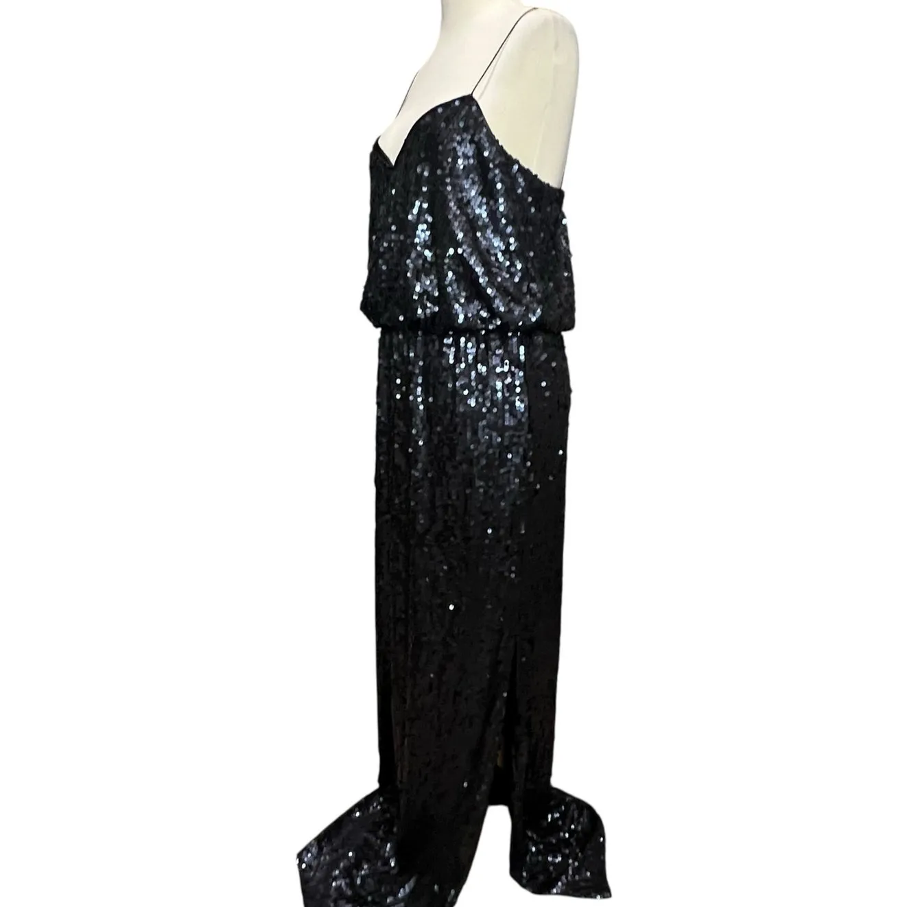 Aidan Mattox Sequined Blouson Gown Womens 6 Blue Black Evening Cocktail Glamour - Image 3