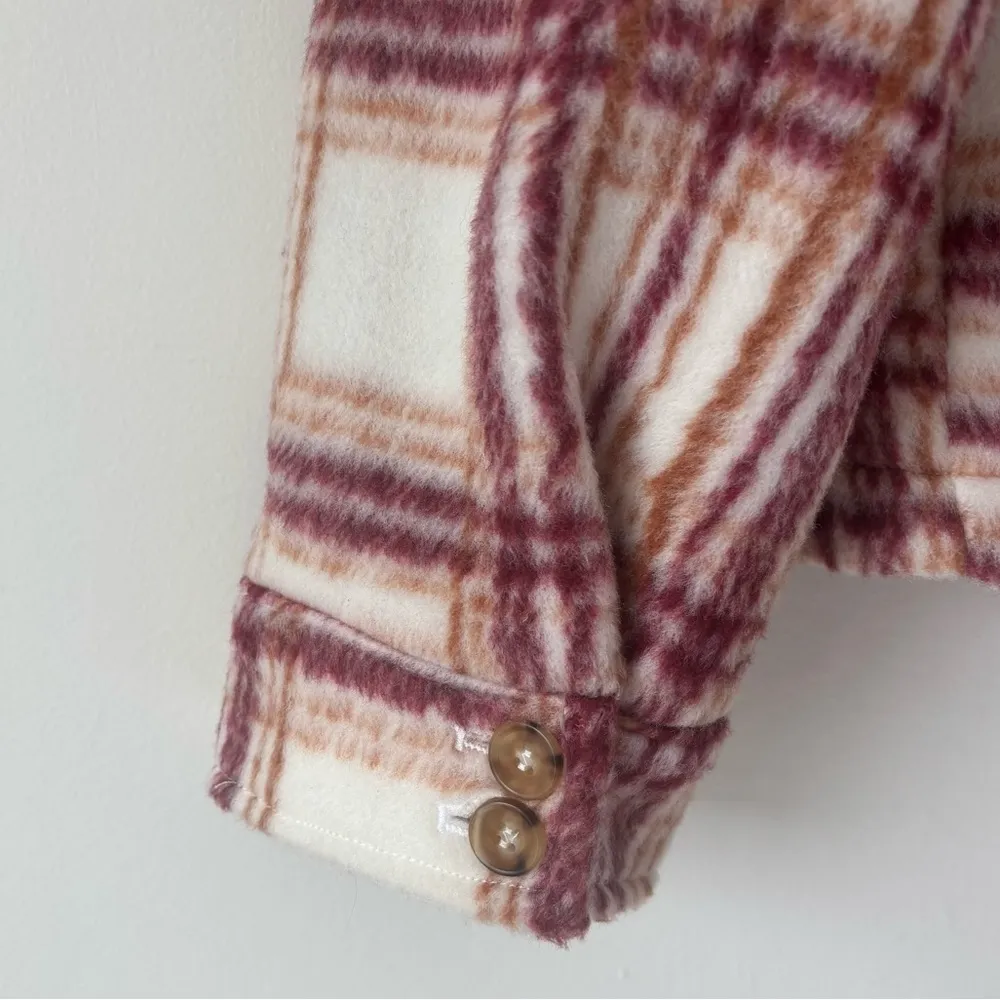 Avec Les Filles Plaid Zip Up Jacket Fleece White Pink Orange Shacket Cropped - Image 10