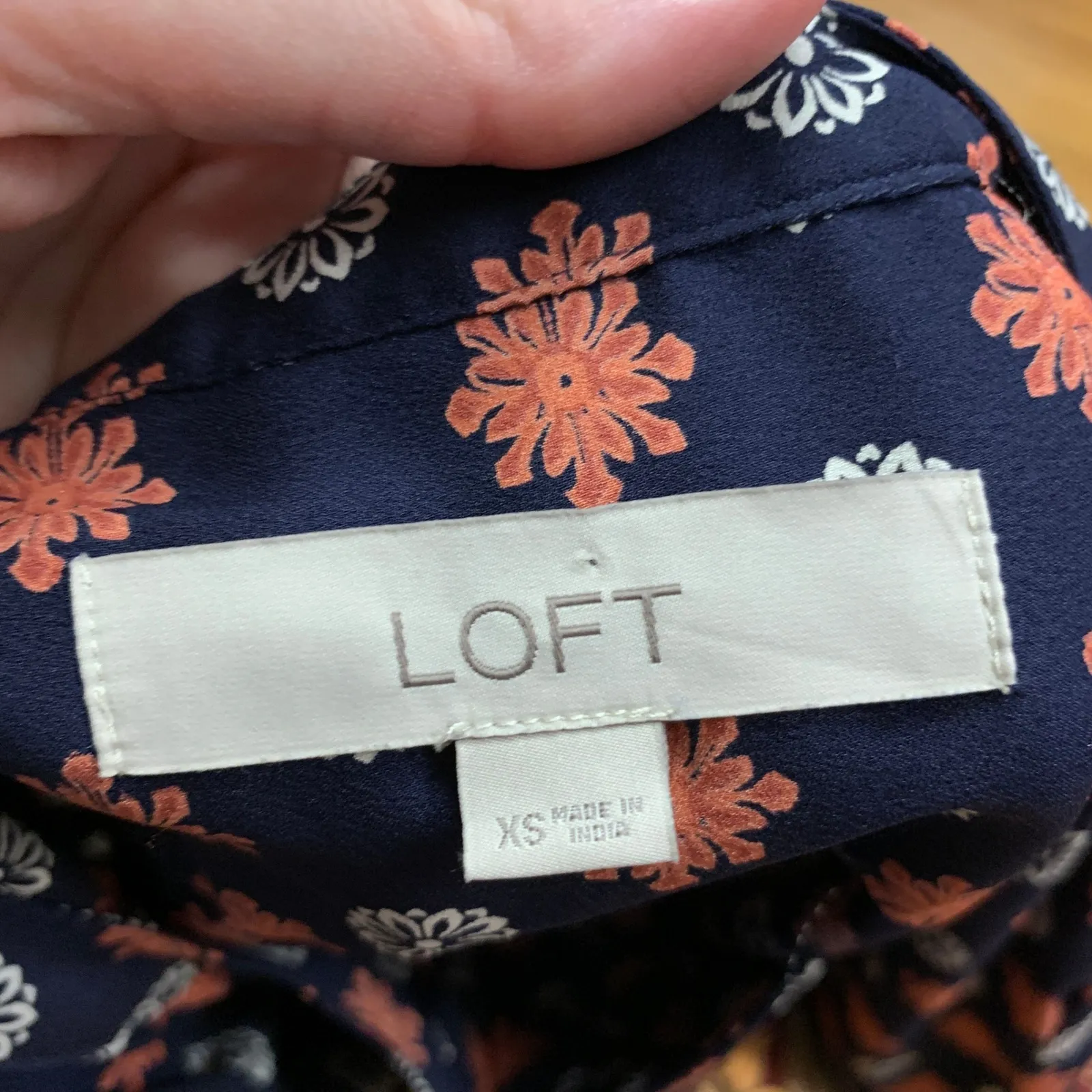 LOFT Navy Coral Floral Print Long Sleeve Belted Button Front Shirt Dress Size XS - Image 6