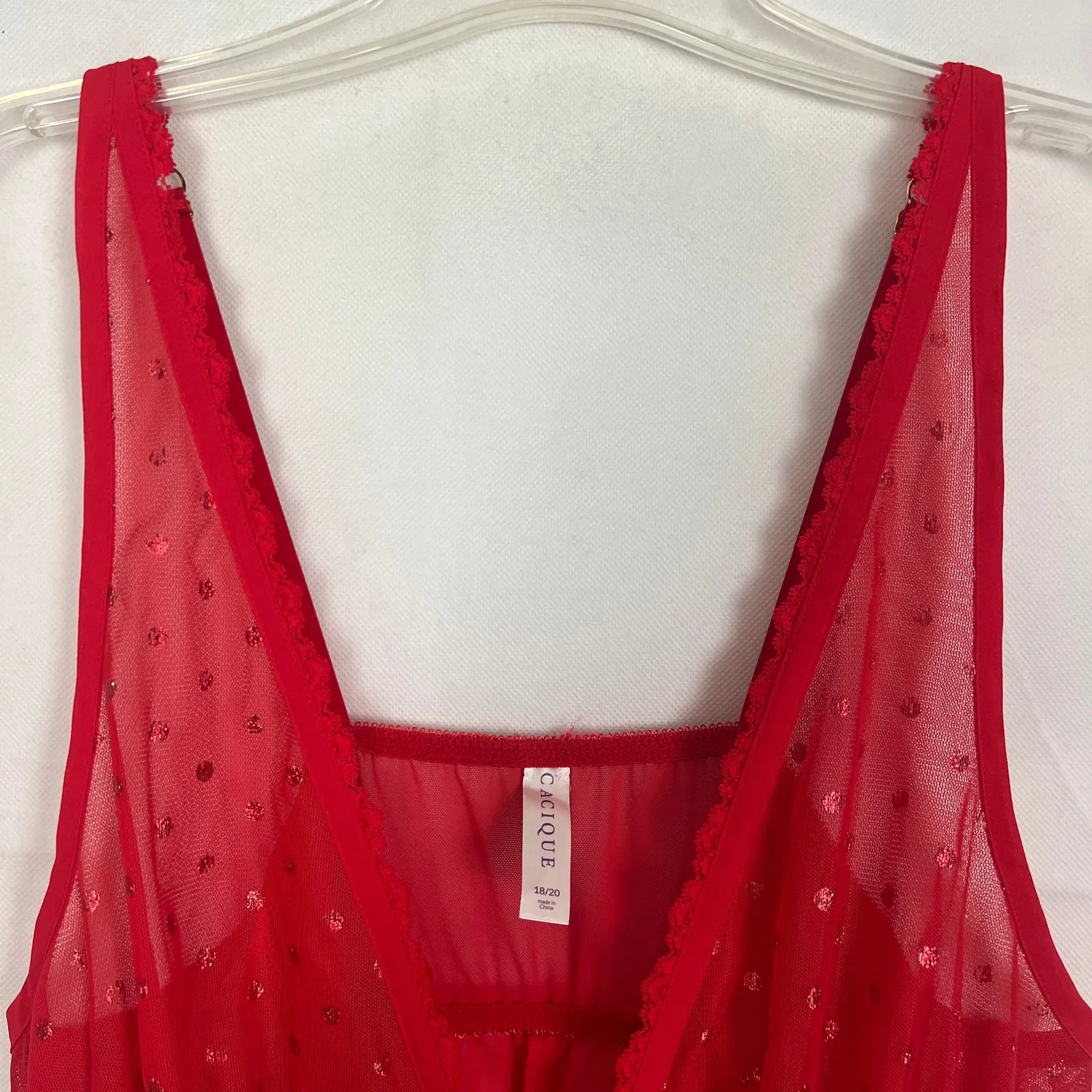 Cacique Sheer Mesh Red Pullover Babydoll Nightgown Lingerie Size Large - Image 3