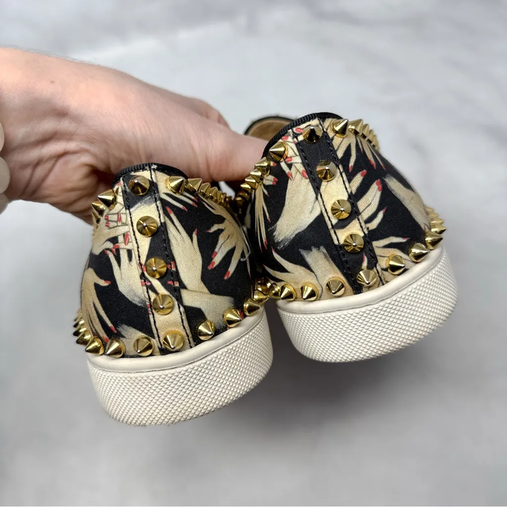 Christian Louboutin Tissue Beauty Hand Nail Print Studded Slip On Sneaker Shoes - Image 7