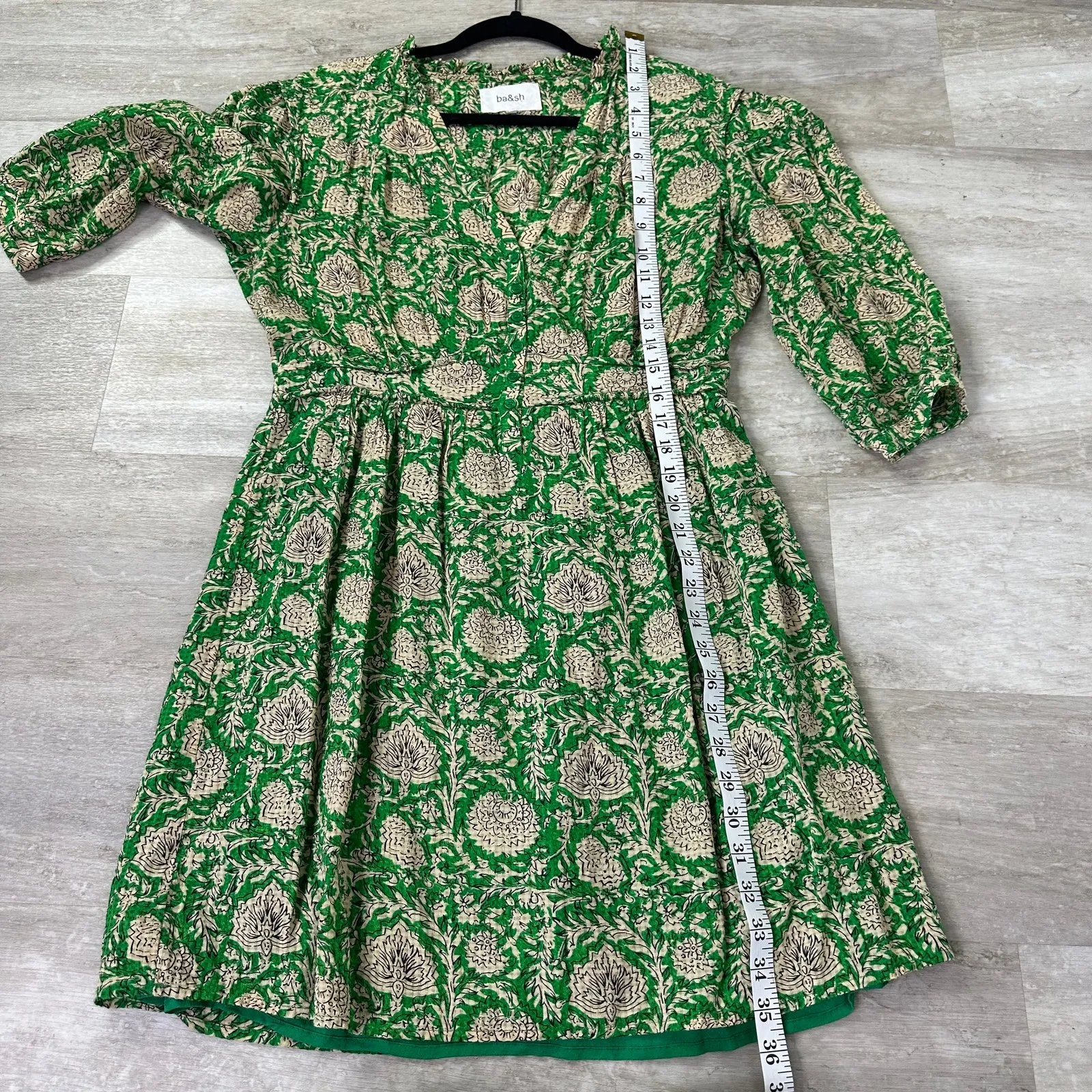 BA&SH Ba & Sh Paz Floral Printed Mini Shirt Dress In Green Women’s 2 3/4 Sleeves - Image 9
