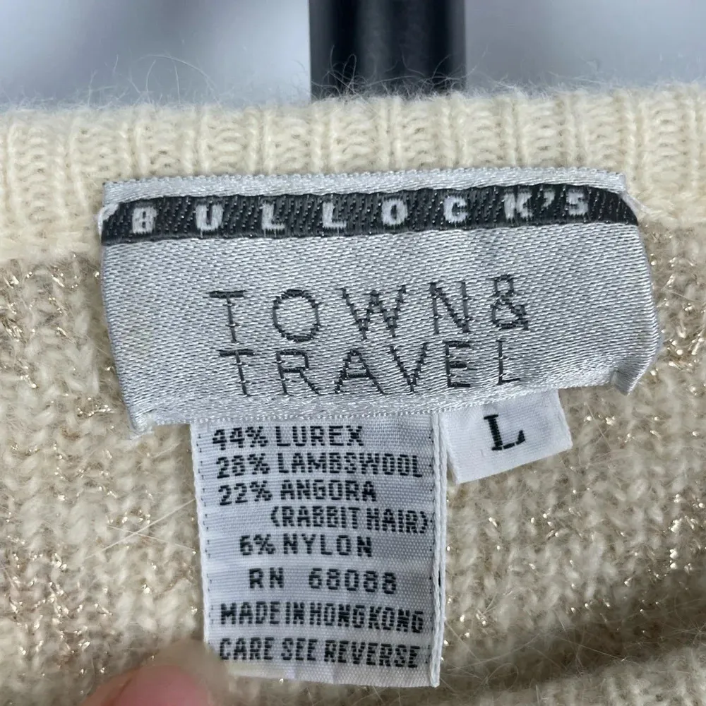 Bullock’s Town & Travel Cream Golden‎ Metallic Diamond Knit Sweater Gold Size L - Image 3