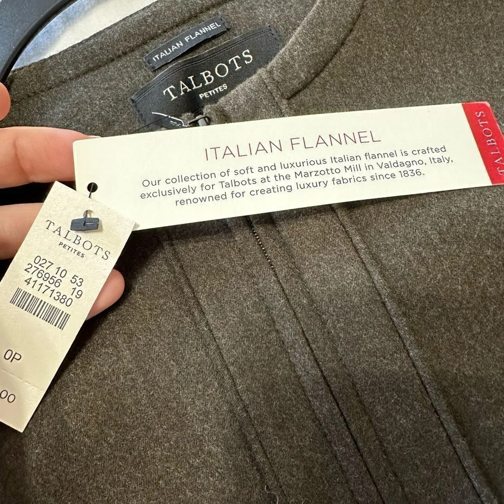 NTW Talbots Jacket Italian Flannel Wool Full Zip Dark Green Size 0P Lined - Image 6