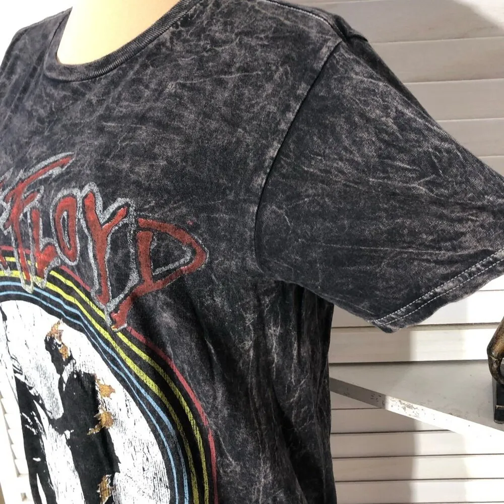 Vintage Pink Floyd In Concert Graphic T-Shirt Rock Band Tie-Dye Gray/White sz S - Image 8