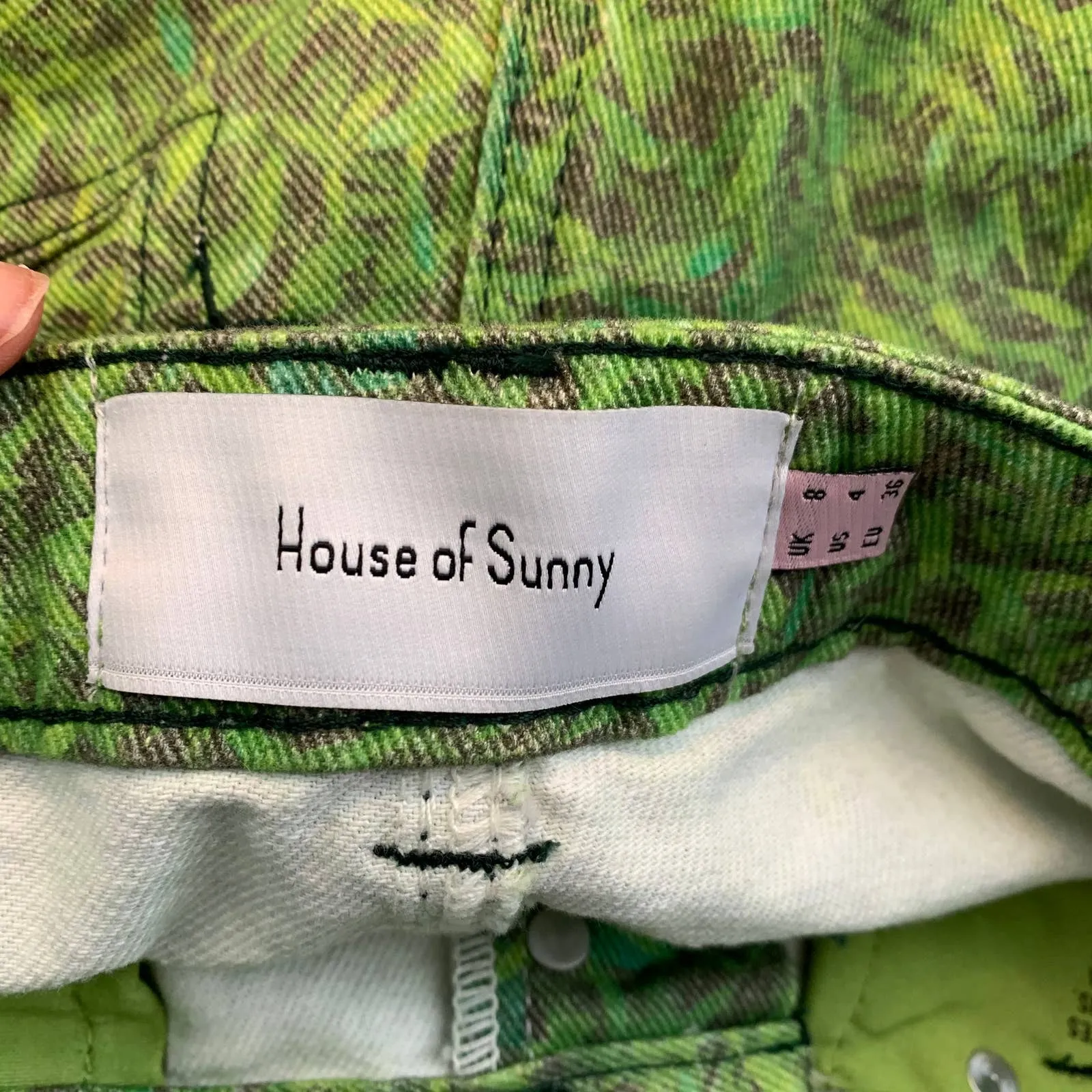 House of Sunny London Fields Jessie Straight Leg Grass Print Jeans Womens US4 Green Size 4 - Image 15