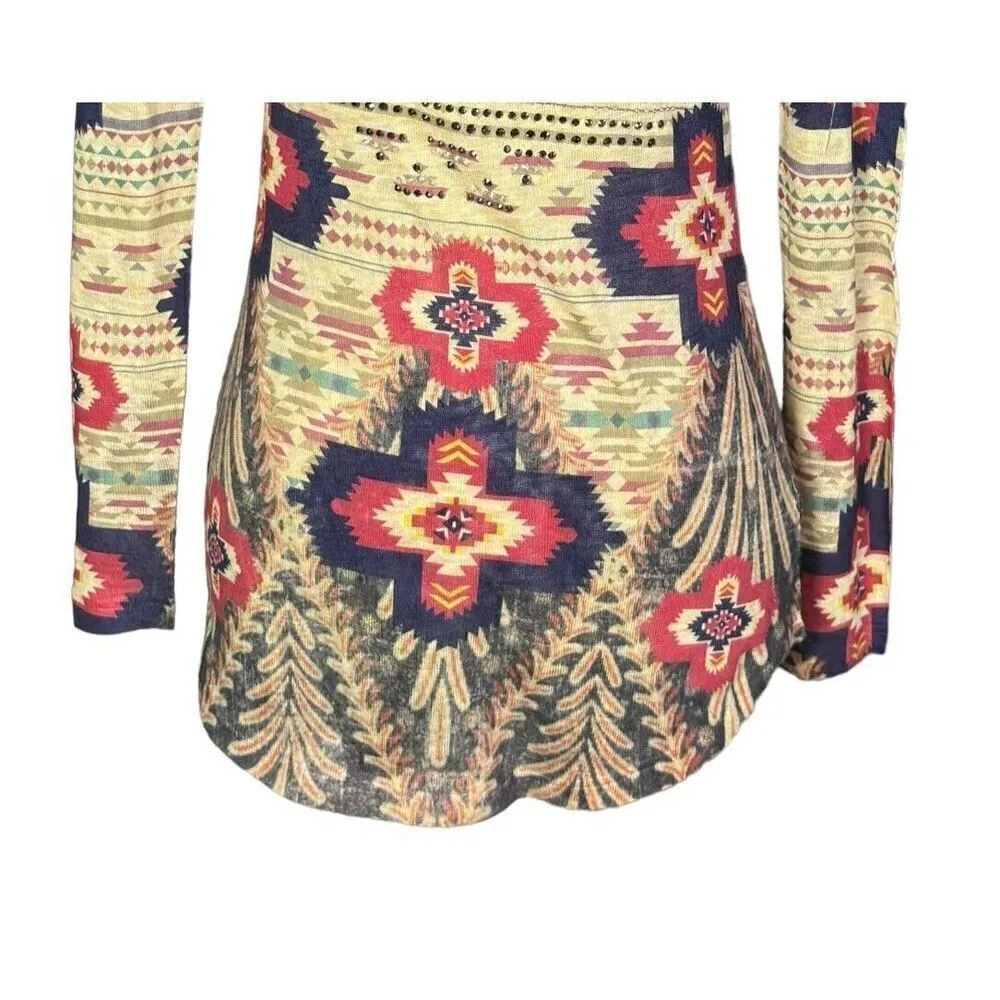 Vocal Top Size Small Red Blue Aztec Rodeo Western Studded Embellished Santa Fe - Image 4