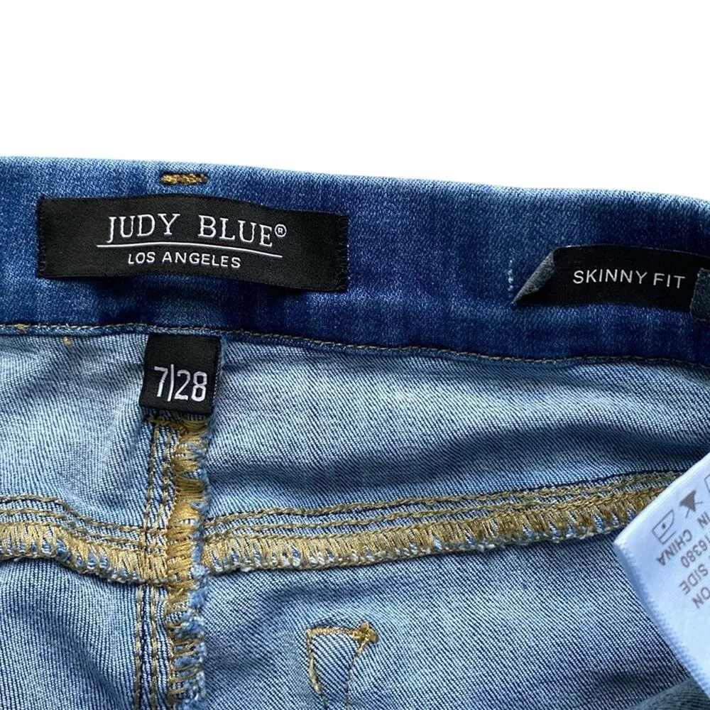 JUDY BLUE Skinny Jean Womens Sz 28 Distressed Classic Pull On Blue - Image 3