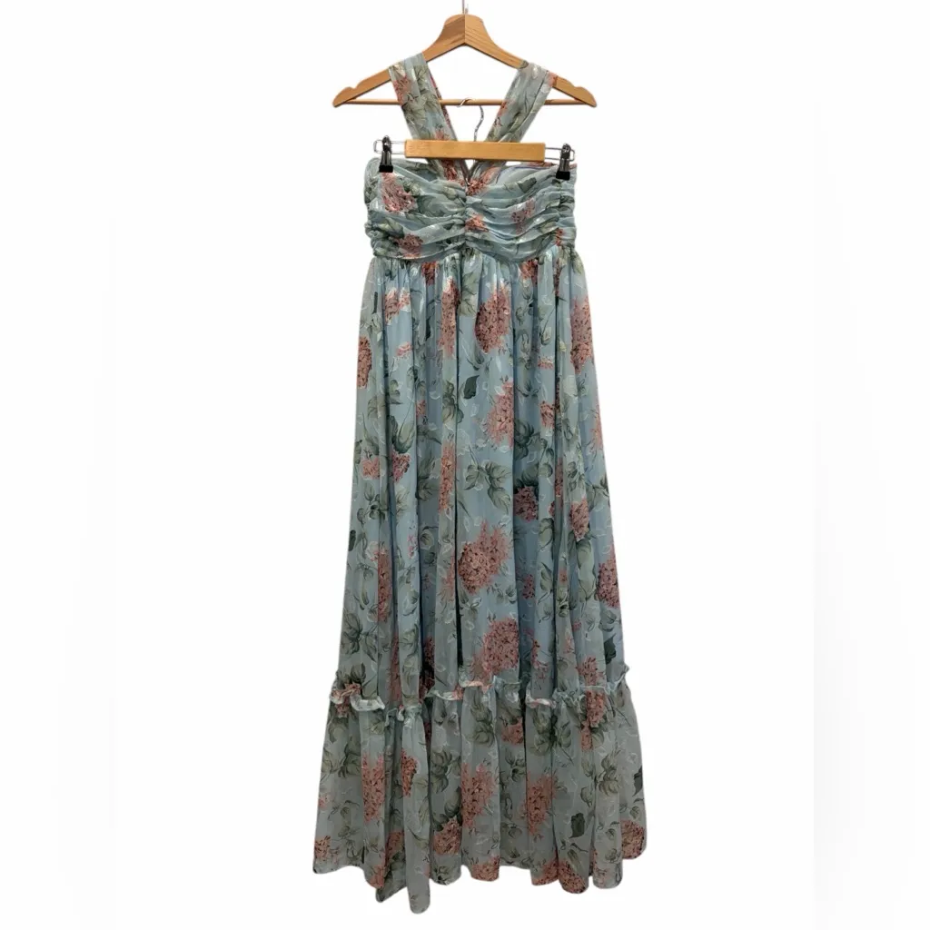 bigHit Ethereal Fairycore Halter Neck Floral Maxi Dress Small Whimsical Wedding Blue - Image 16