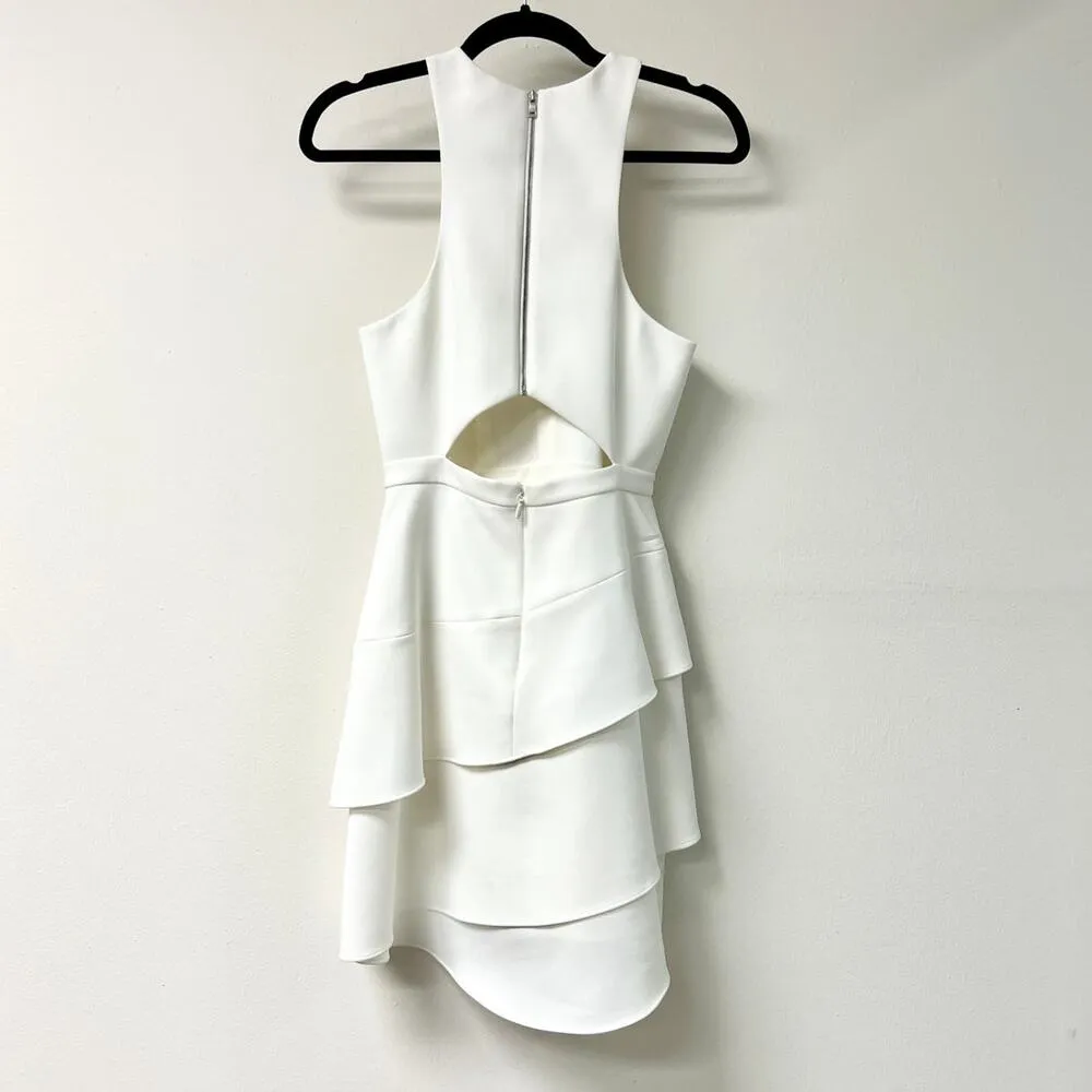 BCBGMaxAzria Sleeveless Halter Ruffle Fit & Flare Mini Dress White Womens Size 4 - Image 5