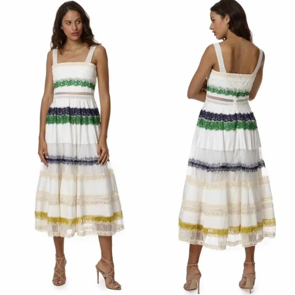 STELLAH Color Block Lace Trim Midi Visit Dress Size XS - Image 3