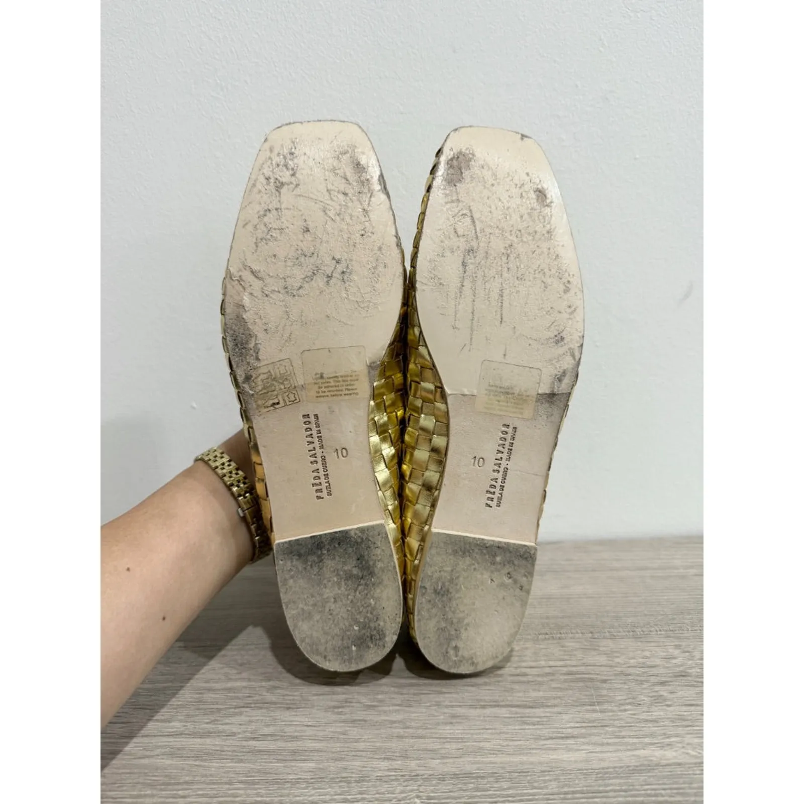 Freda Salvador Jada Braided Leather Bow Ballet Flats Metallic Gold Women's 10 - Image 9