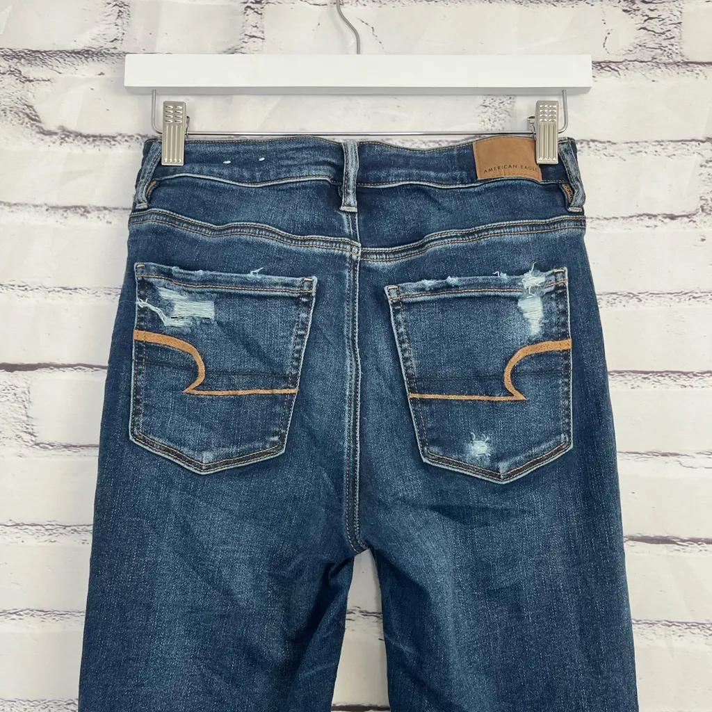 American Eagle Super Hi-Rise Jegging Women’s 4R Distressed Dark Wash Stretch Y2K - Image 9