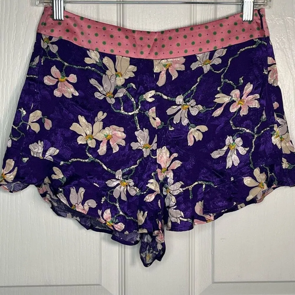 Mango MNG Purple Floral Shorts Sz XS Ruffle Hem High Waist NWT - Image 3