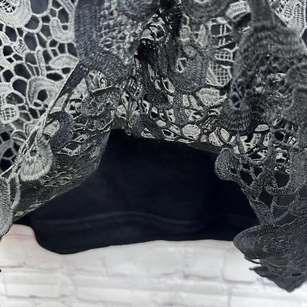 Adrianna Papell Crochet Lace Top XXL Black Long Sleeve Lightweight Boxy Neutral - Image 6