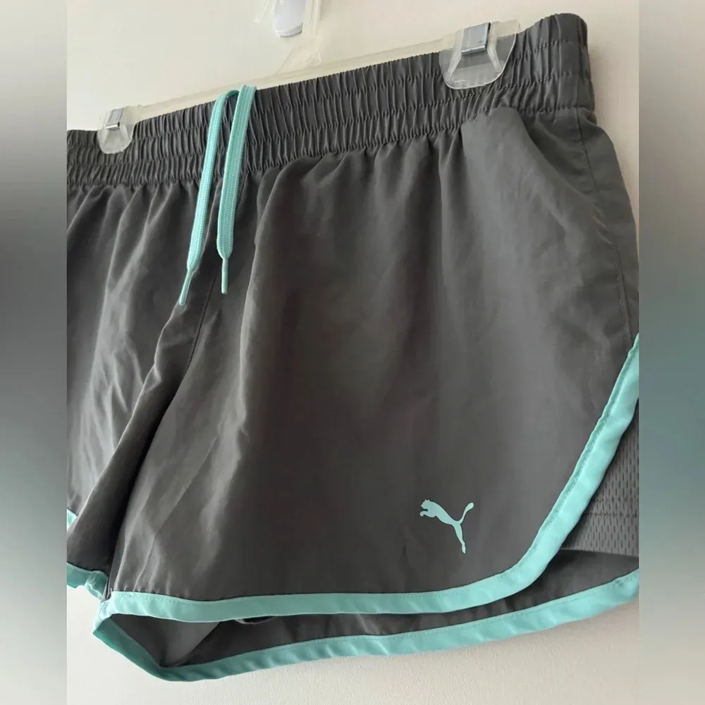 Puma Stretchy Athletic Shorts - Gray & Aqua Blue - Image 2