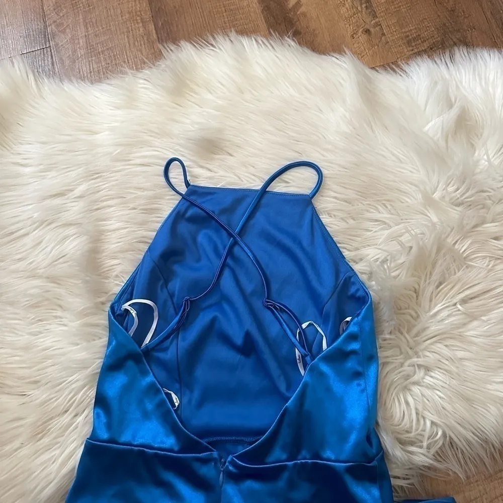 LULU’S Utterly Unforgettable Royal Blue Satin Sleeveless Mxi Dress - Image 7