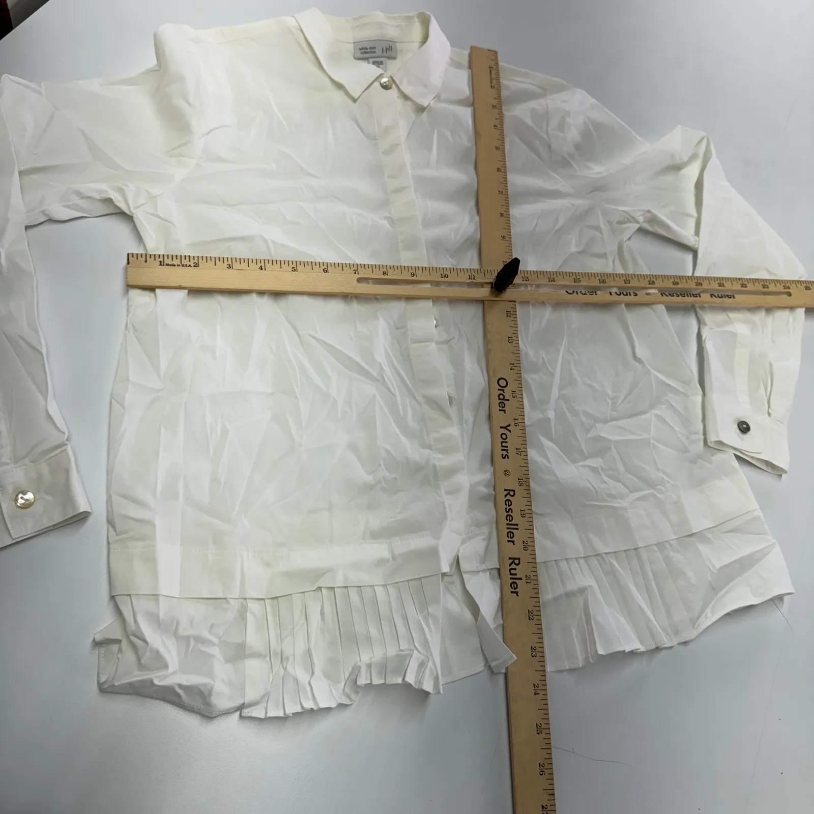 J.Jill Top Womens X Small White Shirt Collection Button Down Pleated Hem Blouse Size XS - Image 6