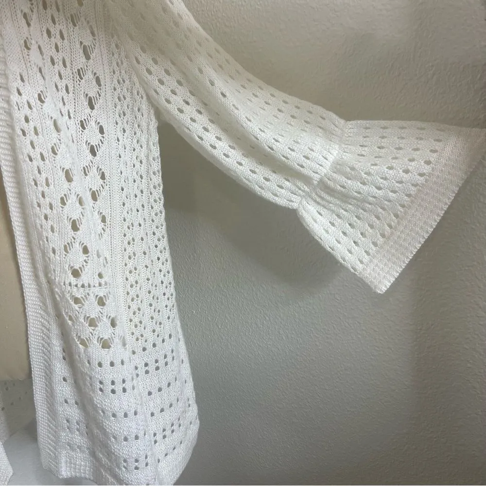 Charter Club Size 1x Lightweight Cardigan Sweater White Lace Fun Sleeve - Image 7
