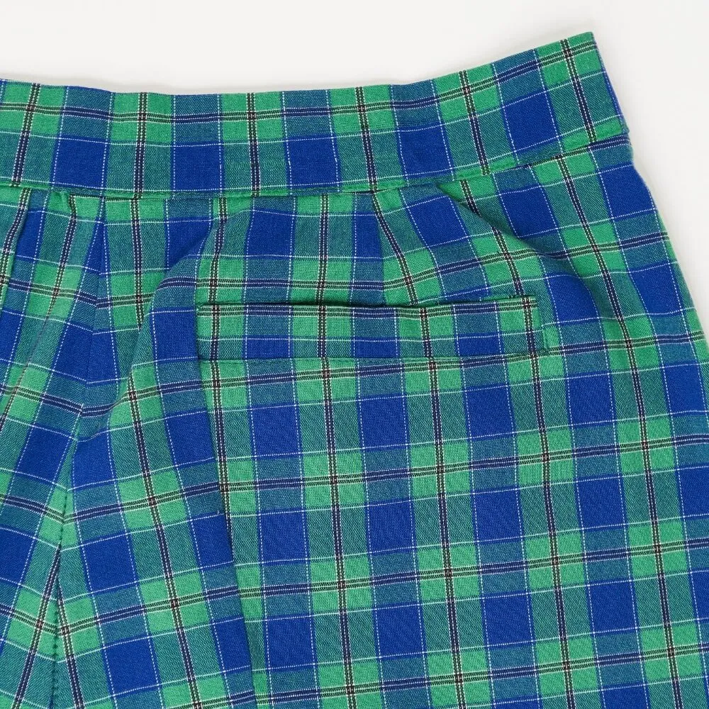 Vintage High Waisted Blue Green Plaid Shorts Size 27 - Image 7