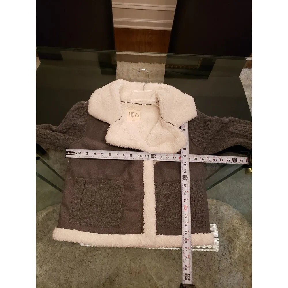 Thread & Supply Sherpa Lined Jacket Women’s Small Gray Faux Fur Cozy Warm - Image 12