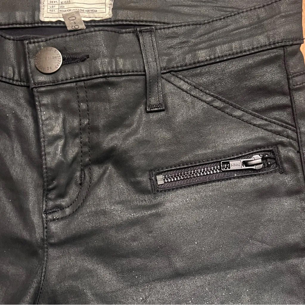Current/Elliott The Stiletto Biker Zipper‎ Black Coated Cropped Jeans Size 26 - Image 12
