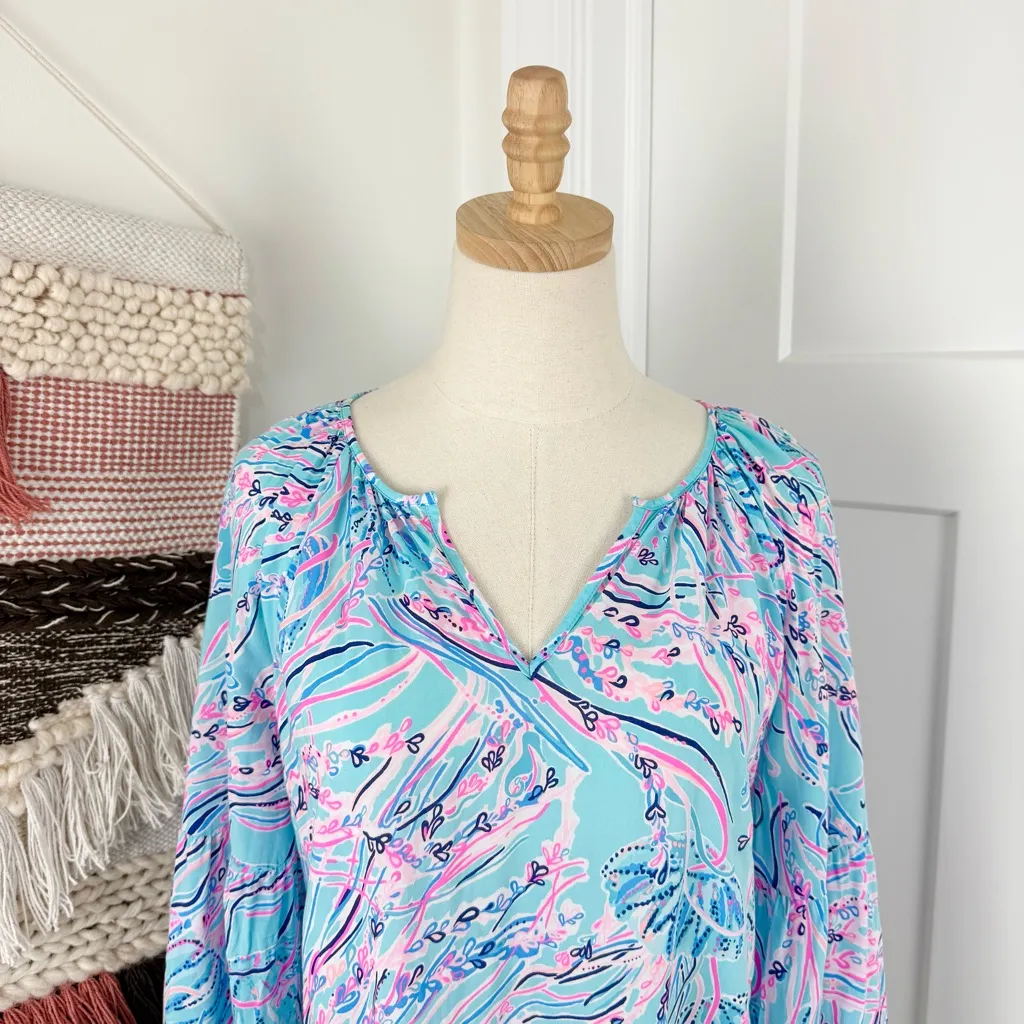 Lilly Pulitzer Winsley Blouse Blue Sz M - Image 2
