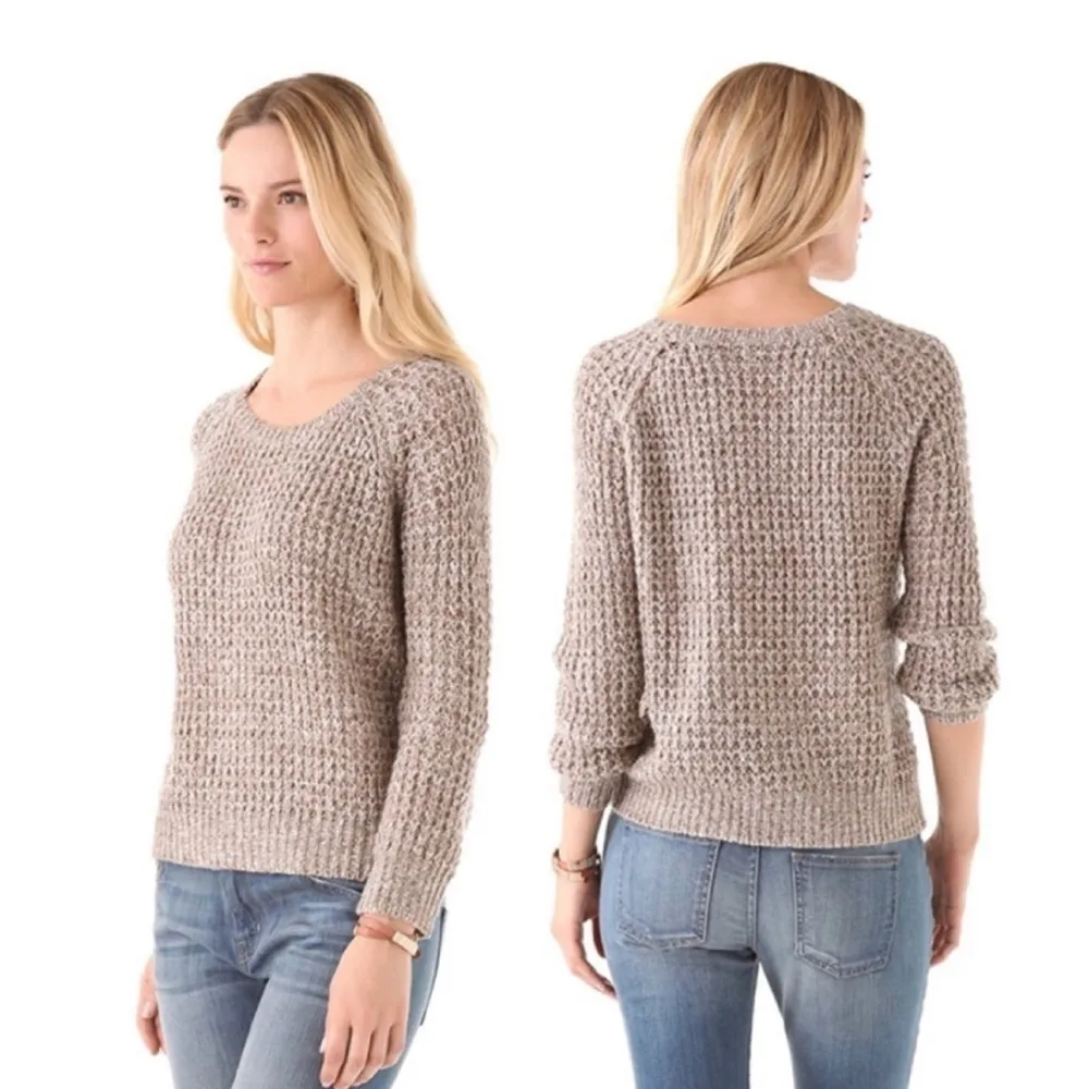 Joie Tan Alessa Sweater Loose Knit Crew Neck Brown Small Quiet Luxury Boho Chic - Image 2