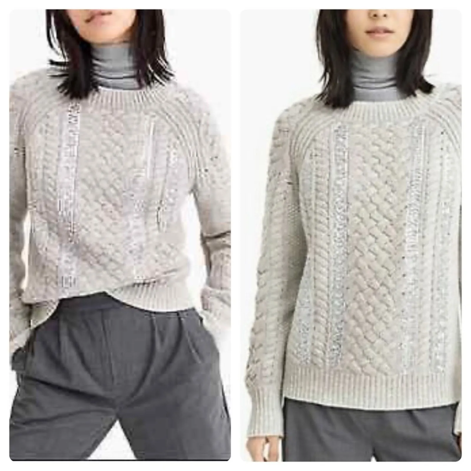 J.Crew Cable-knit Sequin Sweater Gray - Image 2