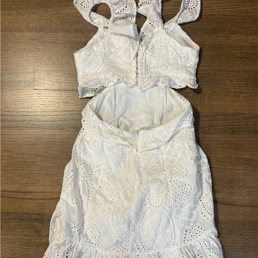 ASTR The Label White Ruffle Eyelet Mini Dress with Cutout Detailing- Size XS - Image 9