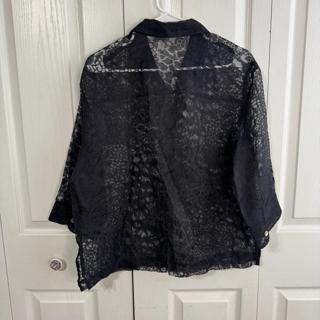 Semi sheer animal print button up lightweight jacket Black Size L - Image 5