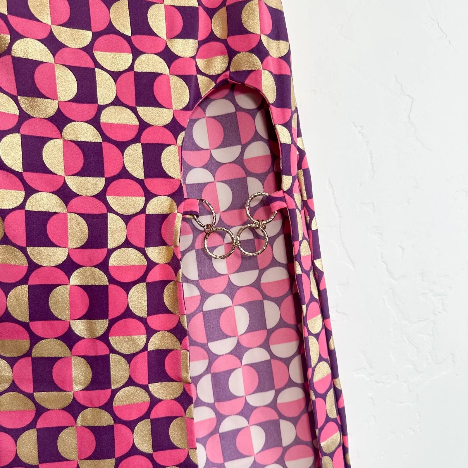 Urban‎ Outfitters | NWT UO High Slit Chain Detail 70s Geometric Midi Skirt Pink - Image 5