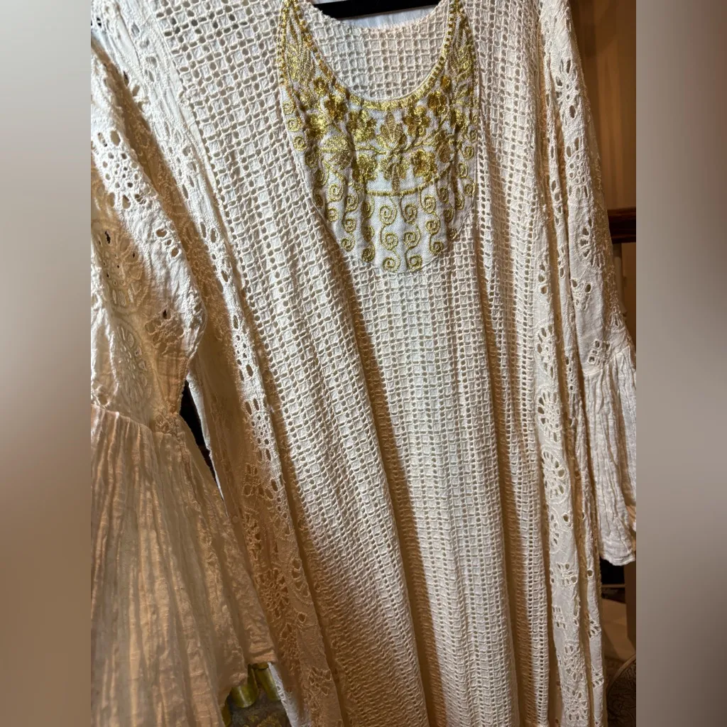 Elegant Cream Lace Maxi Dress kaftan Abaya Size L - Image 5