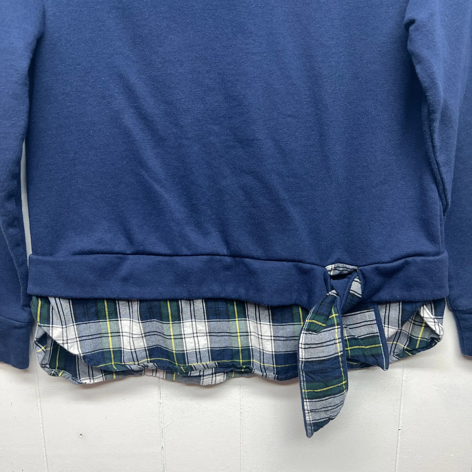 IZOD Mix Media Women's Pullover Blue Flannel Trim Sweater Size Medium - Image 5