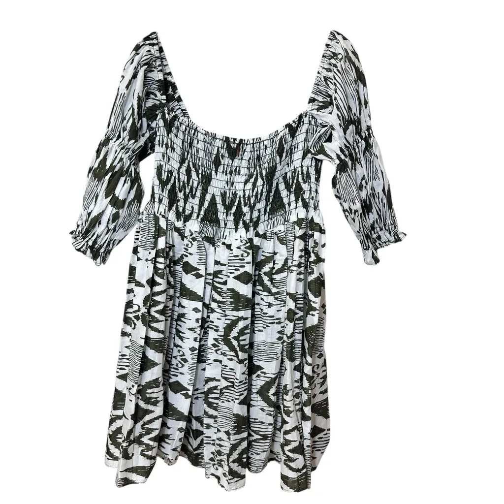 MISA Los Angeles Zadie Ikat Smocked Mini Dress Puff Sleeve S White Green Cotton - Image 4