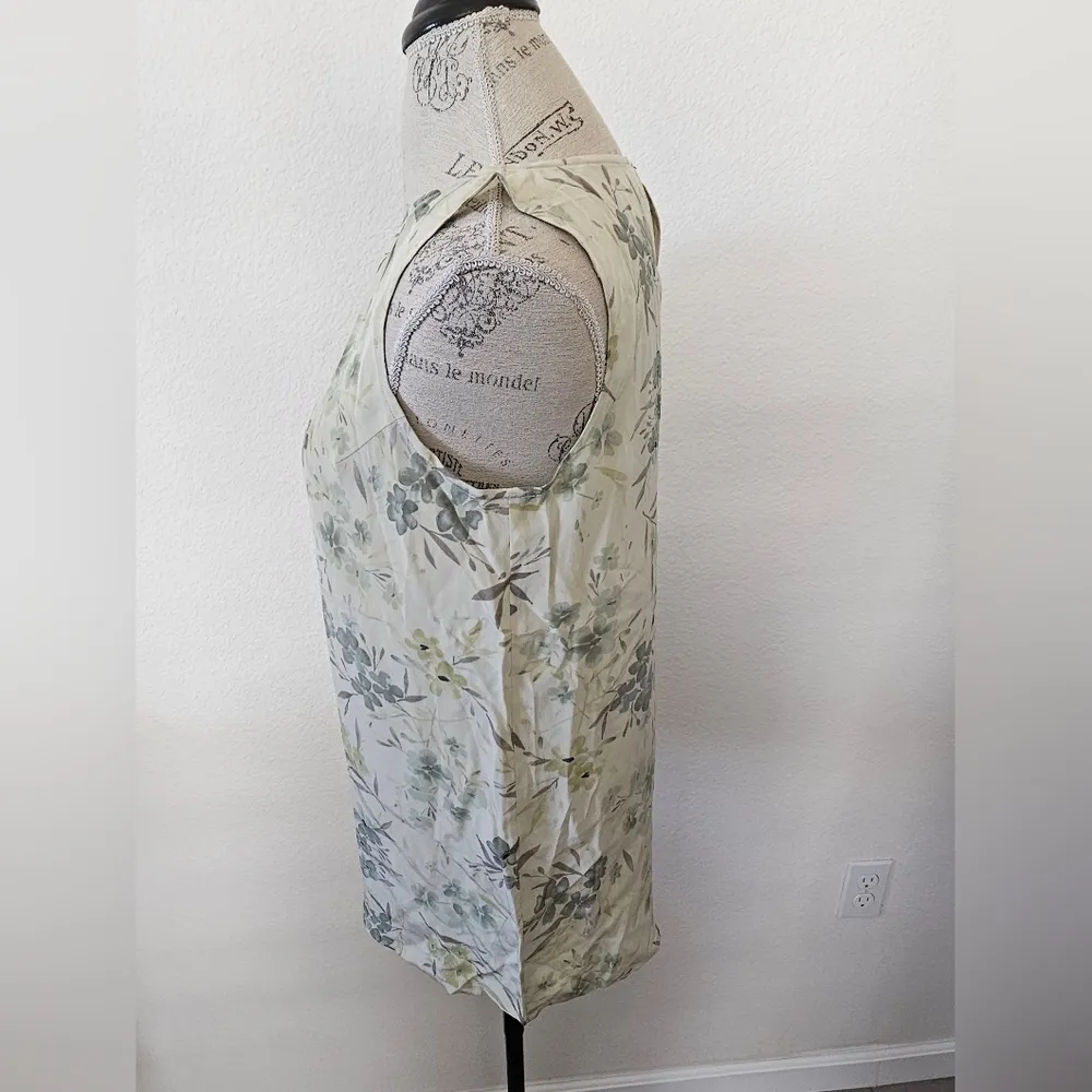 August Silk Floral Sleeveless Silk Top - Cream and Green sz 6 - Image 3