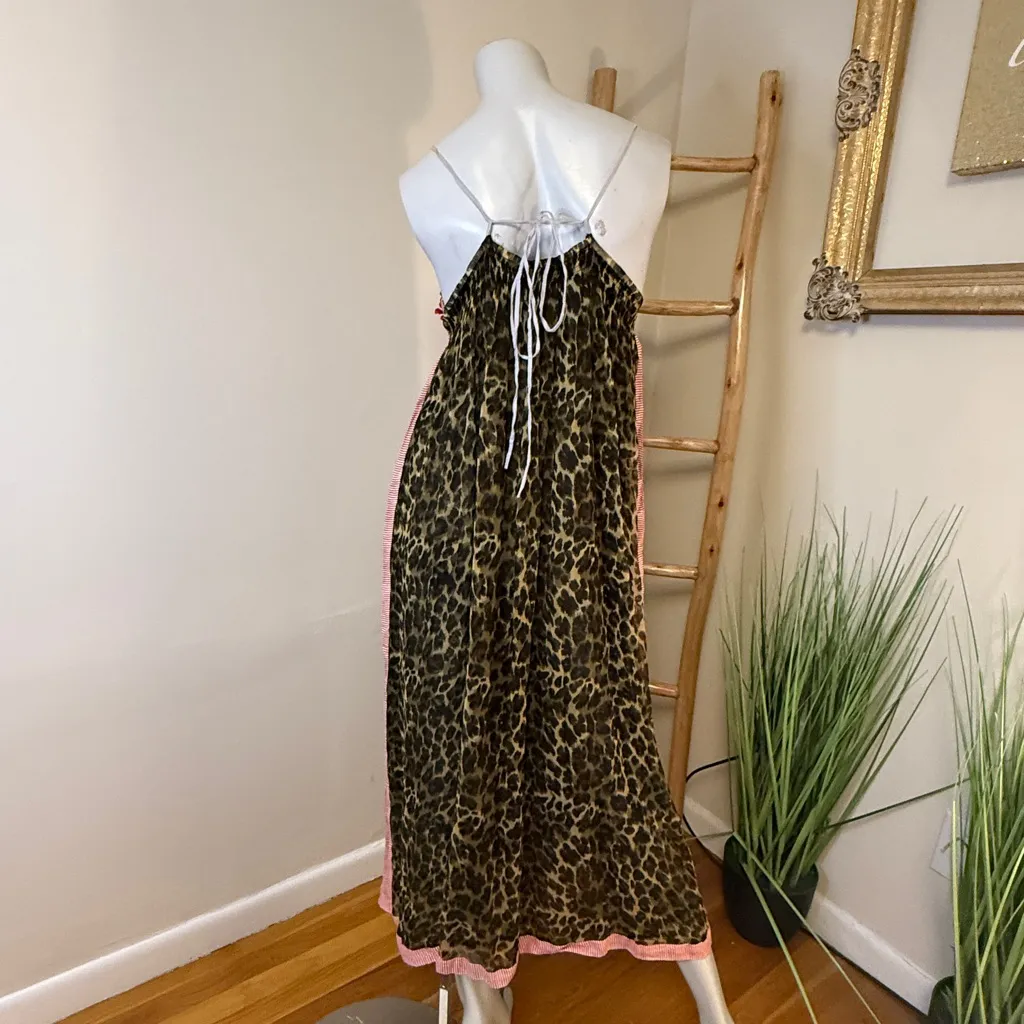 Letarte Handmade Dress Beach Cover Up M/L Animal Print Embroidered Sequins Brown Size M - Image 8