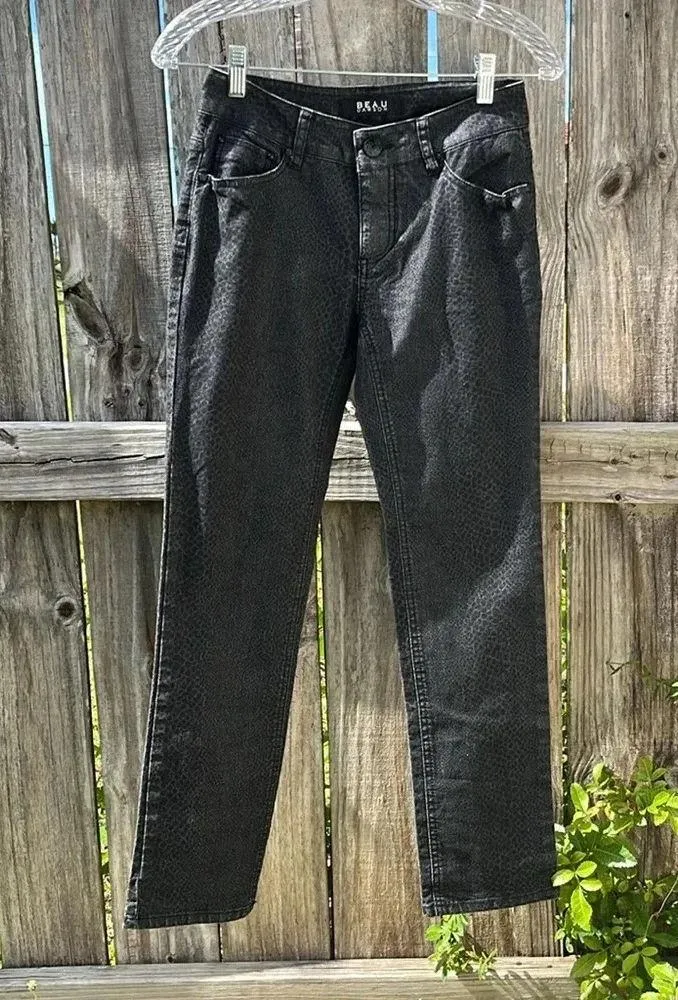 Black snake print denim pants size 6p Beau Dawson zipper button fly pockets - Image 3