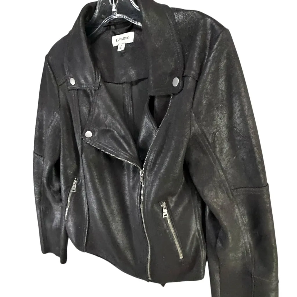 Evereve Marren Moto Jacket Womens Small Black Faux Leather Biker Minimalist Chic - Image 3