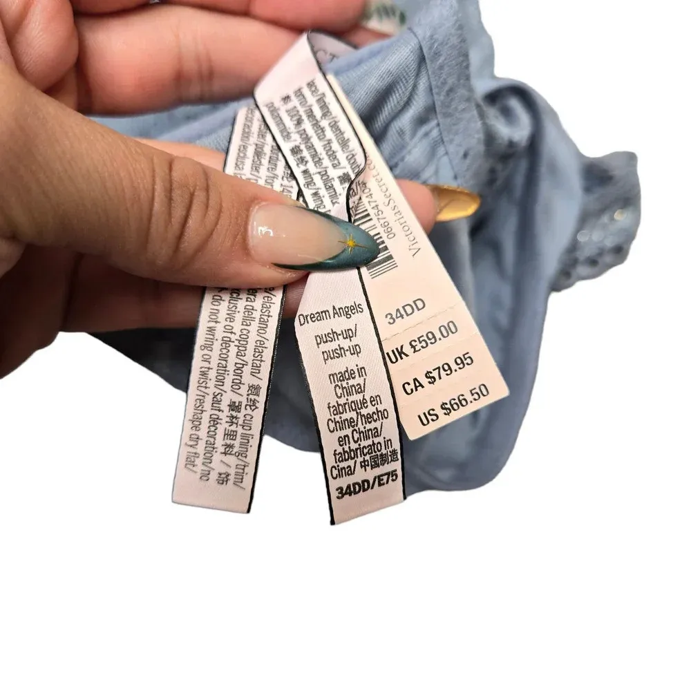 Victoria's Secret Blue Lace Dream Angels Push-Up Bra 34DD - Image 4