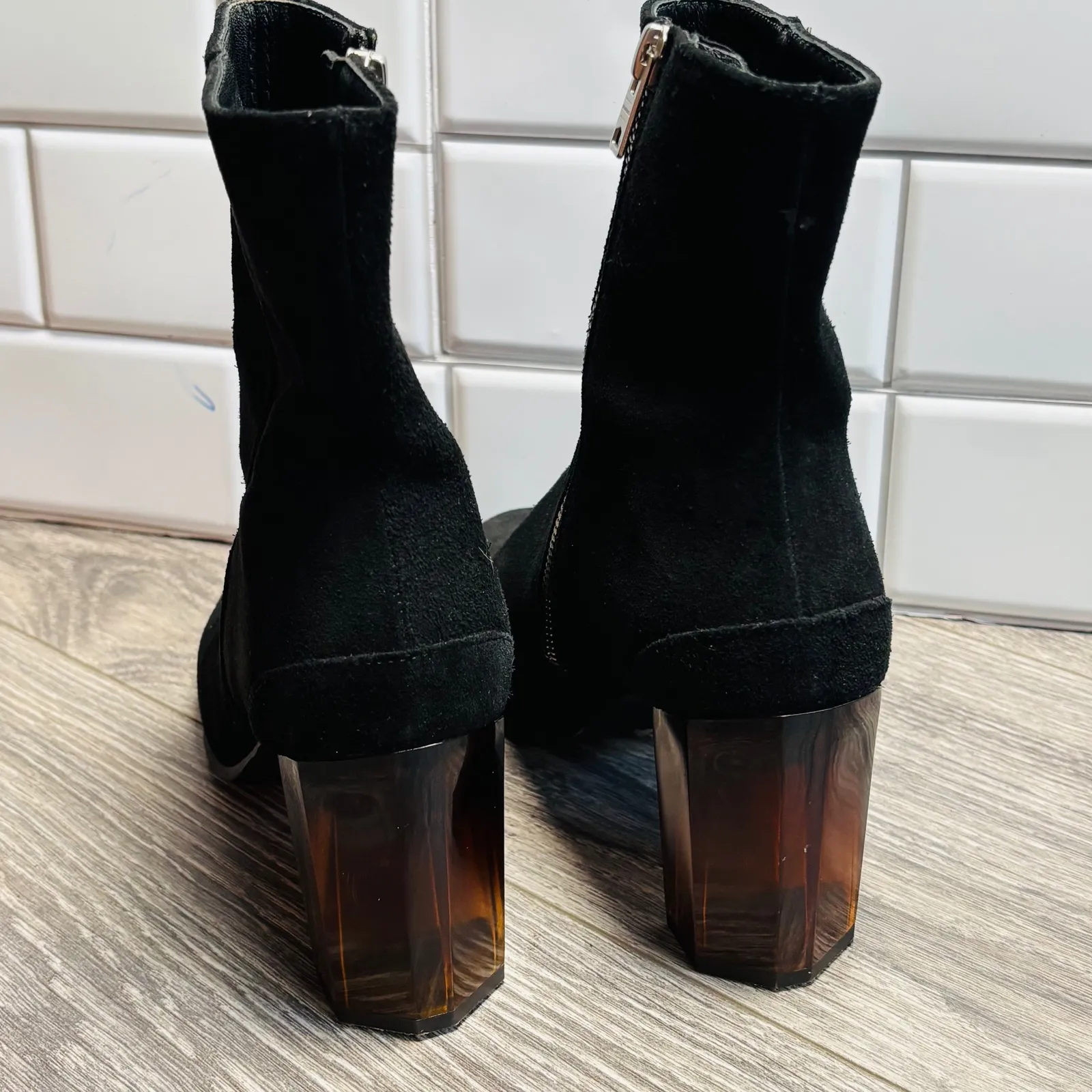 AllSaints Black Suede Roka Block Heel Ankle Boots Women's Size EU37 US 7 - Image 10