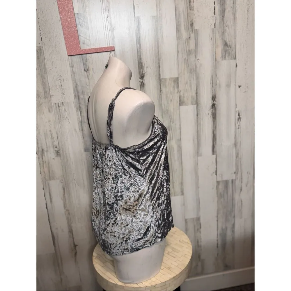 No Boundaries Silver Crushed Velvet Lace Trim Cami Tank Top Size LARGE - Image 2